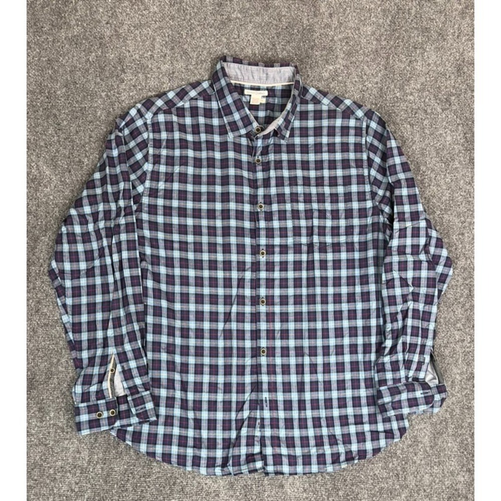 Carbon‎ 2 Cobalt Blue Plaid Button Up Shirt Mens  Long Sleeve Cotton Size L
